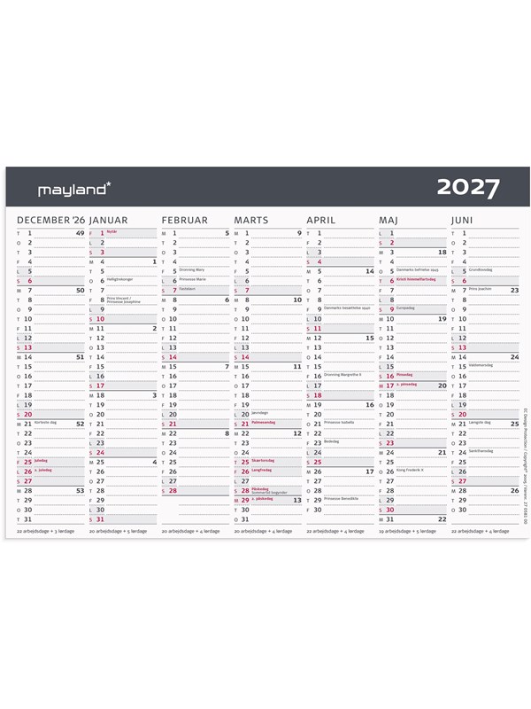 Mayland Kontor-bordkalender Moderne A5 2027