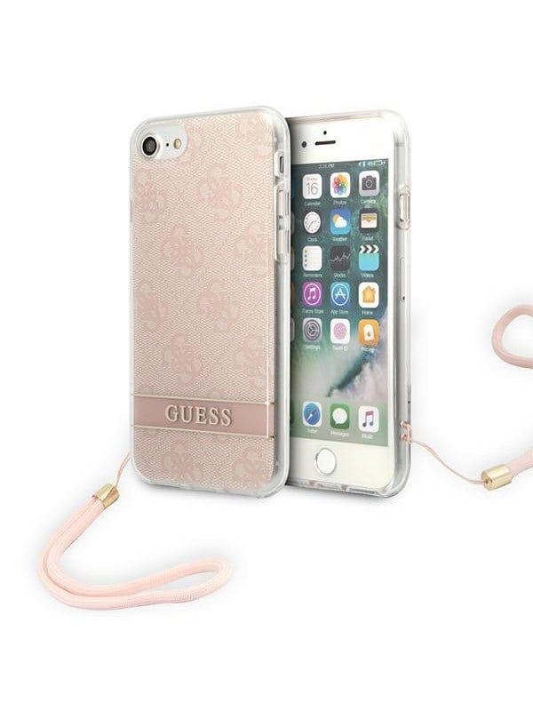 GUESS GUOHCI8H4STP iPhone SE 2022 / SE 2020 / 7/ 8 pink/pink hardcase 4G Print Strap