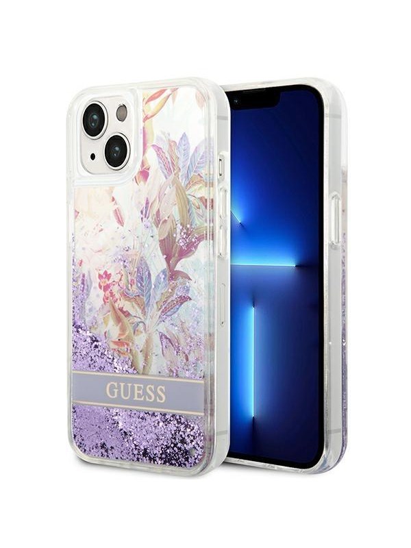 GUESS GUHCP14MLFLSU iPhone 14 Plus 6.7 "violet / purple hardcase Flower Liquid Glitter