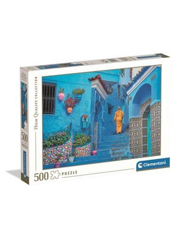 Clementoni Legpuzzel Blue Street of Chefchaouen - Puzzel 500 Stukjes Marokko - High Quality Collection - Puzzels en Legpuzzels voor Volwassenen
