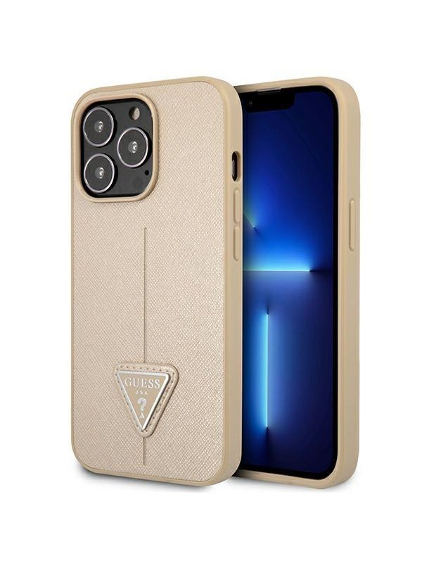 Guess Saffiano - Hoesje voor Mobiele Telefoon - iPhone 14 Pro Max - Beige - Elegant ontwerp