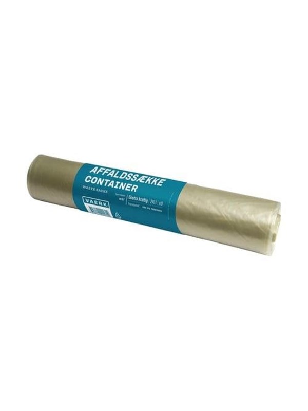 VAERK Afvalzakken container, extra sterk, transparant, 240L, 10 zakken per rol
