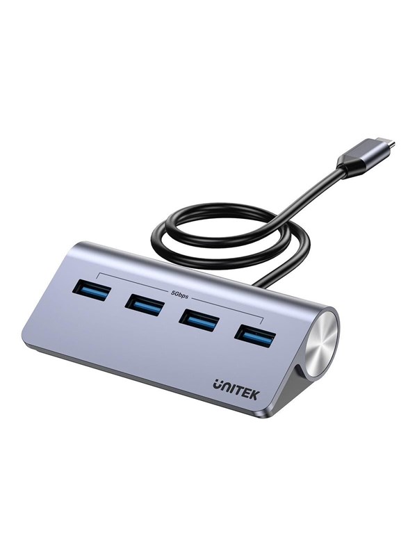 Unitek uHUB Q4 H1337B - hub - 4-in-1 USB -C with USB-A - 4 ports USB hub - 4 - USB 3.2 - Grijs