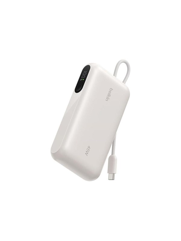 Belkin UltraCharge Powerbank 10.000 mAh – 45 W USB-C PD – Geïntegreerde USB-C-kabel en Digitaal Display – Zandkleur