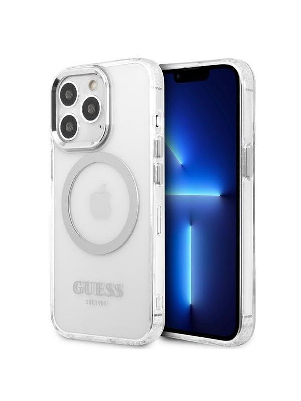 GUESS Metal Outline MagSafe case for iPhone 13 Pro / iPhone 13 - silver