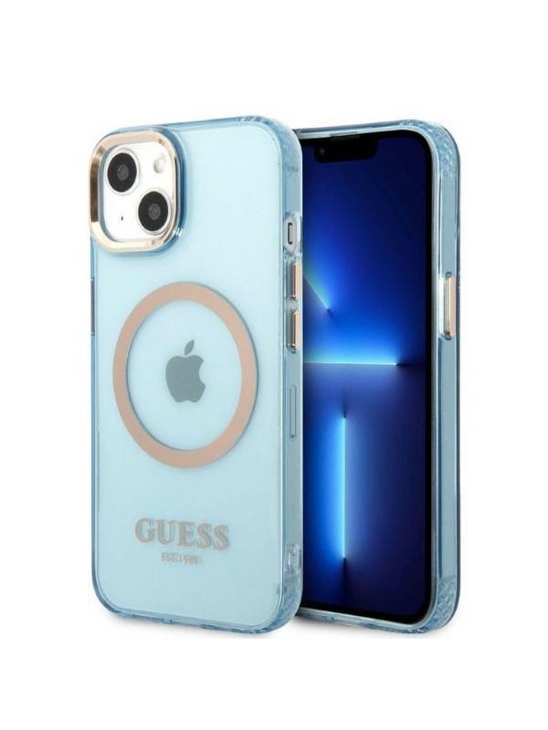GUESS Gold Outline Translucent MagSafe case for iPhone 13 - blue
