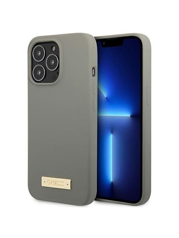 GUESS GUHMP13XSPLG iPhone 13 Pro Max 6.7" grey/grey hard case Silicone Logo Plate MagSafe