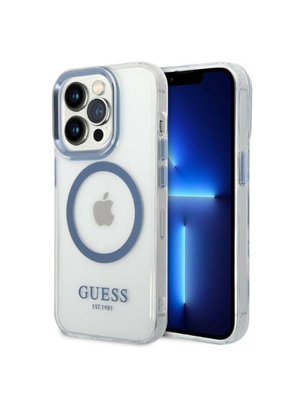GUESS GUHMP14XHTRMB iPhone 14 Pro Max 6.7" blue/blue hard case Metal Outline Magsafe