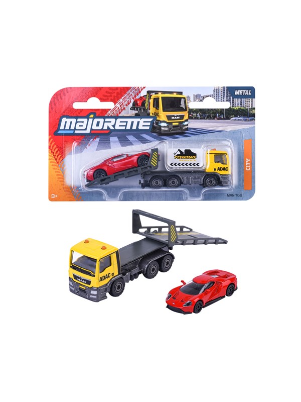 Majorette ADAC sleepwagen geel m. Ford GT rood