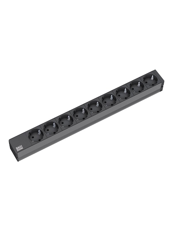 Bachmann 333.506 19 inch Stekkerdoos voor patchkast 1 HE Geaarde contactdoos Aluminium profiel Zwart