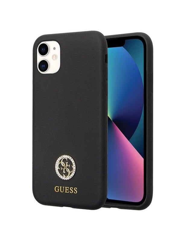 GUESS GUHCN614DGPK Case for iPhone 11 / Xr - Black Silicone Logo Strass 4G