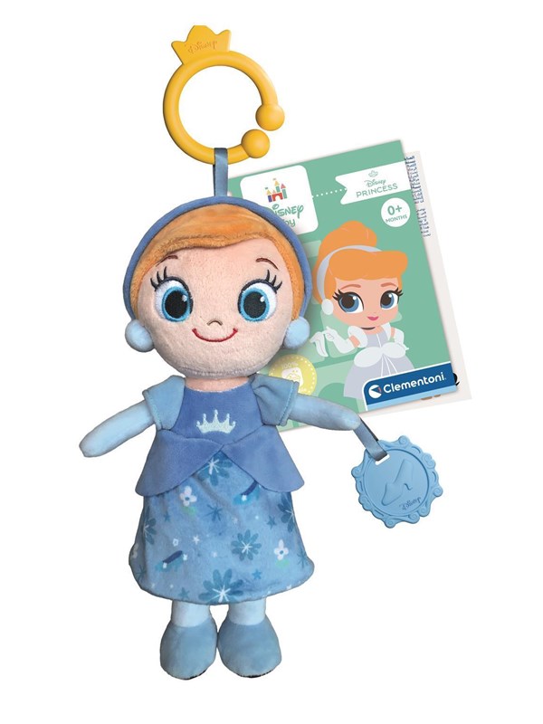 Clementoni Disney Knuffel Prinses Assepoester - Zachte Knuffelpop met Bijtring en Knisperelementen - Prinsessen Pop Speelgoed voor Baby en Peuter
