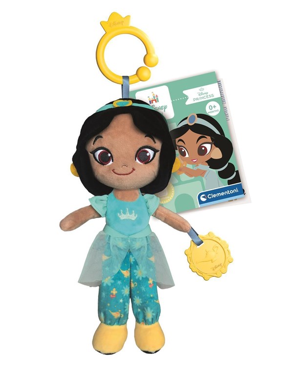 Clementoni Disney Princess Knuffel Prinses Jasmine - Zachte Knuffelpop met Bijtring en Knisperelementen - Prinsessen Pop Speelgoed voor Baby en Peuter