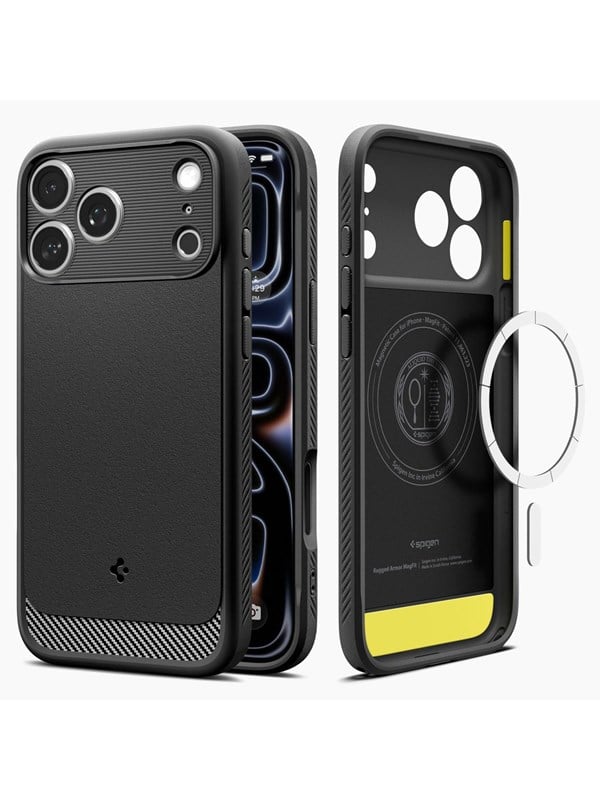 Spigen Hoesje Geschikt voor Apple iPhone 18 Pro Max / 17 Pro Max - Rugged Armor MagFit - Back Cover Compatibel met MagSafe / Qi2 - Air Cushion - Case Zwart