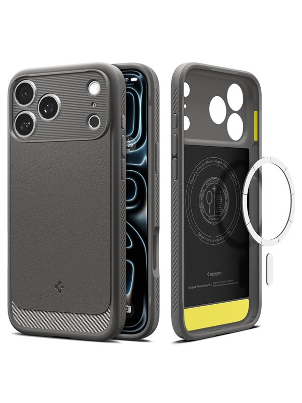 Spigen Hoesje Geschikt voor Apple iPhone 18 Pro Max / 17 Pro Max - Rugged Armor MagFit - Compatibel met MagSafe / Qi2 - Air Cushion - Case Grijs