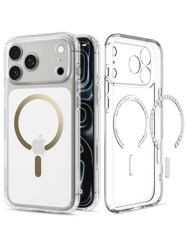 Spigen Hoesje Geschikt voor Apple iPhone 18 Pro / 17 Pro - Ultra Hybrid MagFit Case - Compatibel met MagSafe / Qi2 - Back Cover Transparant Goud