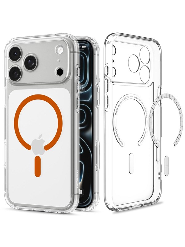 Spigen Hoesje Geschikt voor Apple iPhone 18 Pro / 17 Pro - Ultra Hybrid MagFit Case - Compatibel met MagSafe / Qi2 - Back Cover Transparant Oranje