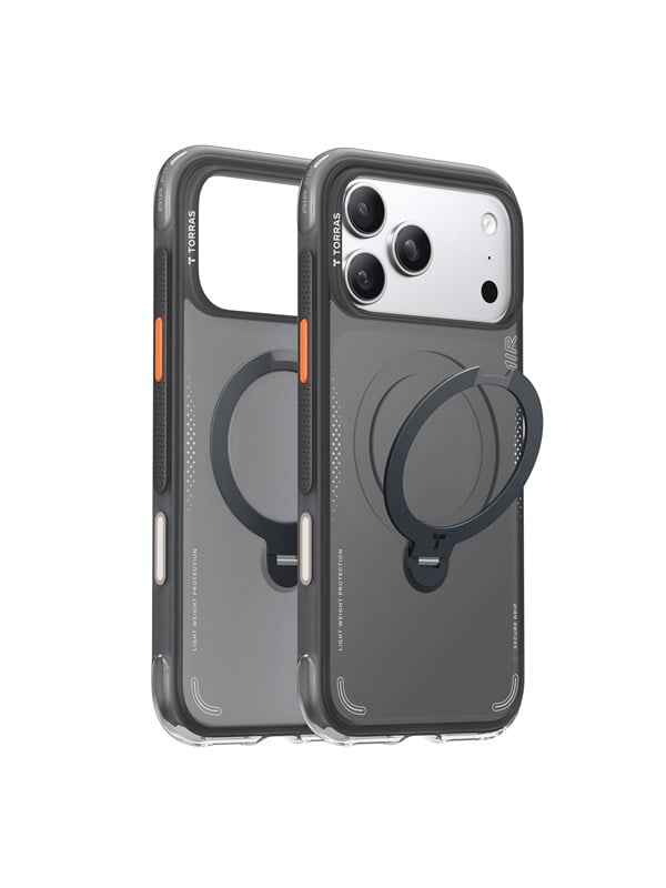 TORRAS Hoesje Geschikt voor Apple iPhone 18 Pro Max - Ostand Q3 Air Spin - Compatibel met MagSafe / Qi2 - Back Cover met Magneet - 360° Draaibare Ring Standaard - Zwart