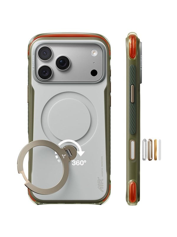 TORRAS Hoesje Geschikt voor Apple iPhone 18 Pro Max | Ostand Q3 Air Pro | Compatibel met MagSafe / Qi2 | Back Cover met Magneet | 360° Draaibare Ring Standaard | Groen