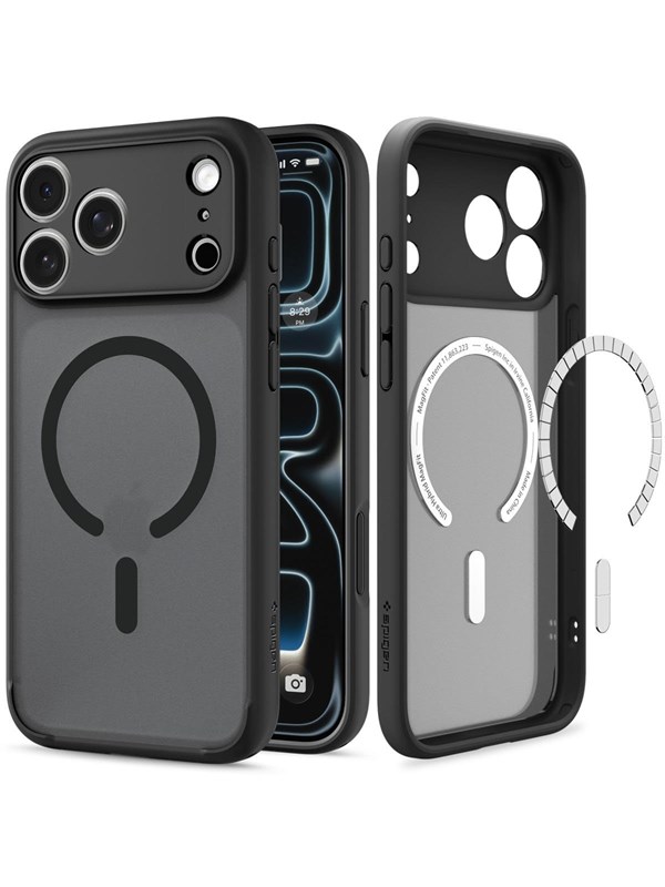 Spigen Hoesje Geschikt voor Apple iPhone 18 Pro / 17 Pro - Ultra Hybrid MagFit Case - Compatibel met MagSafe / Qi2 - Back Cover Frosted Zwart