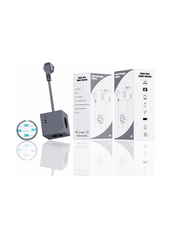 MicroConnect Power Cube 3 Schuko outlets with Magnetic function 2 (MC-CUBE015USBMAGNETIC)