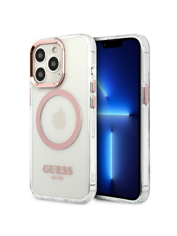 GUESS Metal Outline MagSafe Case for iPhone 13 Pro / iPhone 13 - Pink