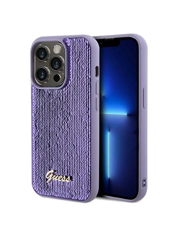 GUESS Sequin Script Metal case for iPhone 13 Pro Max - purple