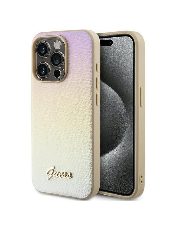 GUESS Saffiano Iridescent Script case for iPhone 14 Pro - gold