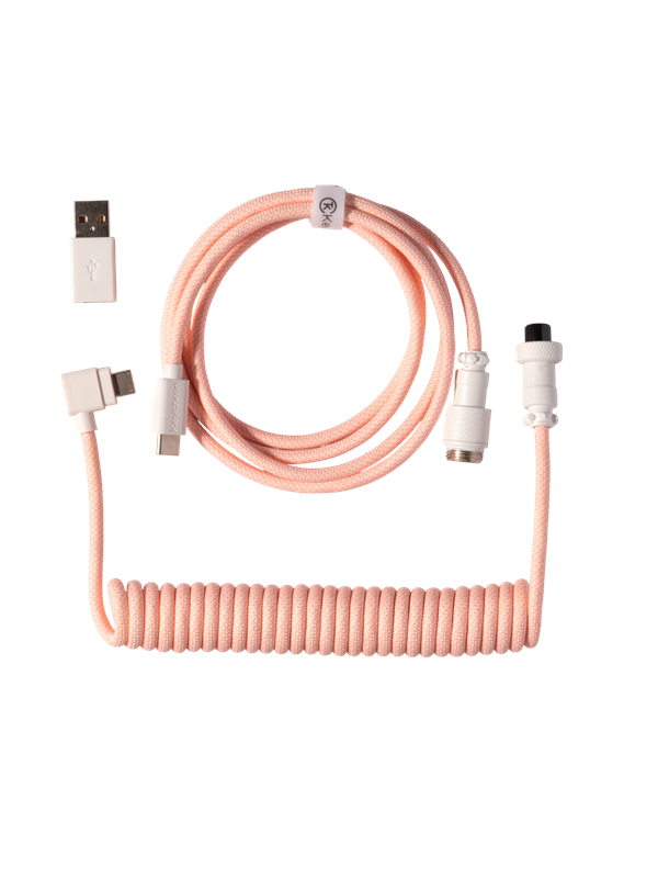 Keychron Gekrulde aviator USB 8K-kabel met haakse connector (Light Pink) - Toetsenbordkabel - Roze