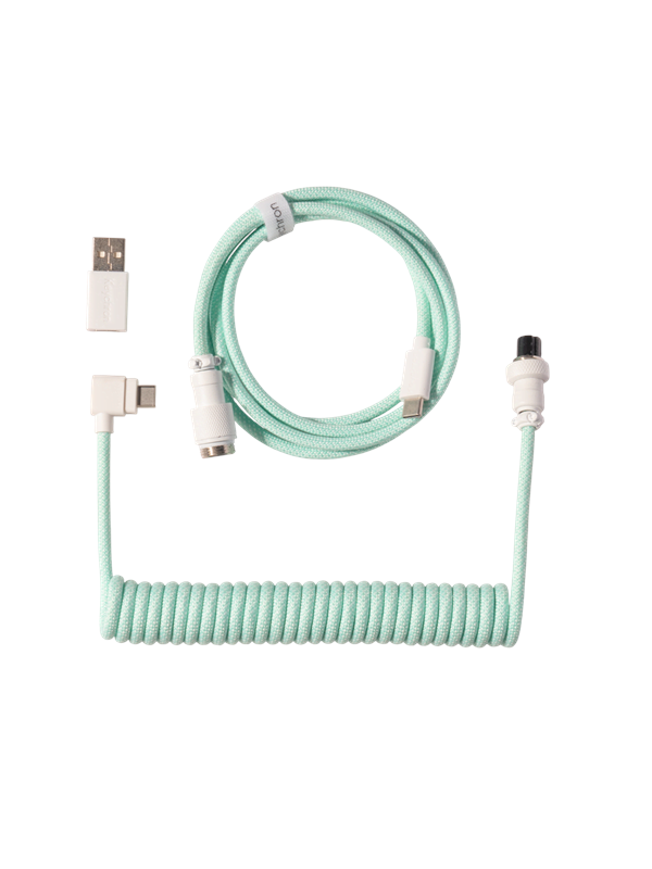 Keychron Gekrulde aviator USB 8K-kabel met haakse connector (Mint) - Toetsenbordkabel - Blauw