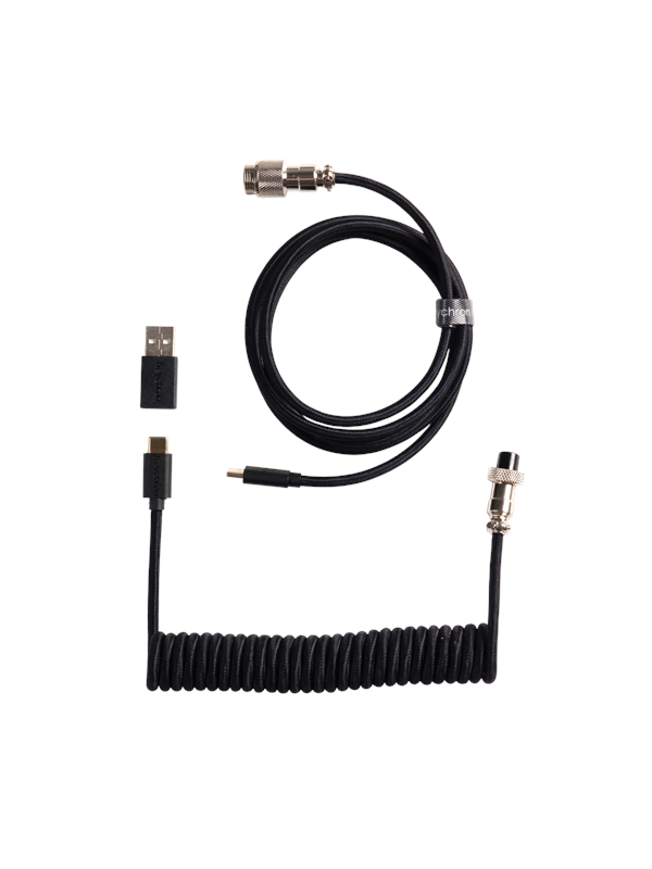 Keychron Gekrulde aviator USB 8K-kabel met rechte connector (Black) - Toetsenbordkabel - Zwart
