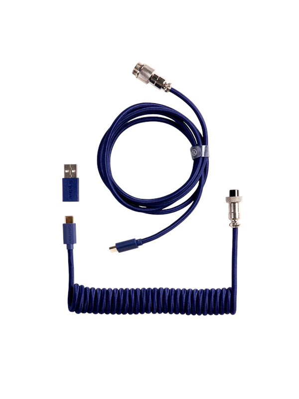 Keychron Gekrulde aviator USB 8K-kabel met rechte connector (Blue) - Toetsenbordkabel - Blauw
