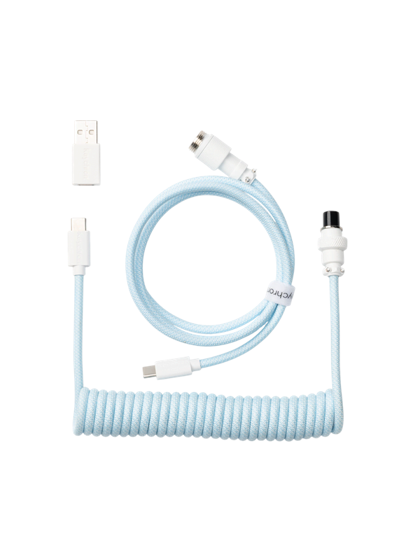 Keychron Gekrulde aviator USB 8K-kabel met rechte connector (Light Blue) - Toetsenbordkabel - Blauw