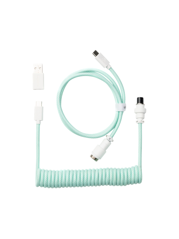 Keychron Gekrulde aviator USB 8K-kabel met rechte connector (Mint) - Toetsenbordkabel - Blauw