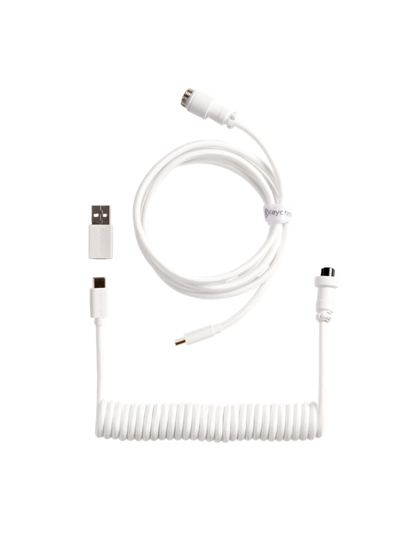 Keychron Gekrulde aviator USB 8K-kabel met rechte connector (White) - Toetsenbordkabel - Wit