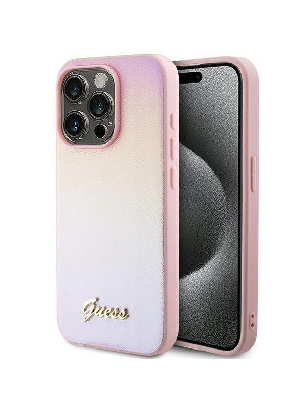 GUESS Saffiano Iridescent Script case for iPhone 14 Pro - pink