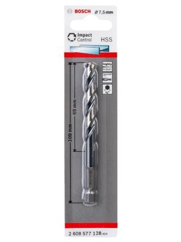 Bosch 1x HSS klopboormachine met zeskantboor 7,5 x 69 x 109 mm - ...