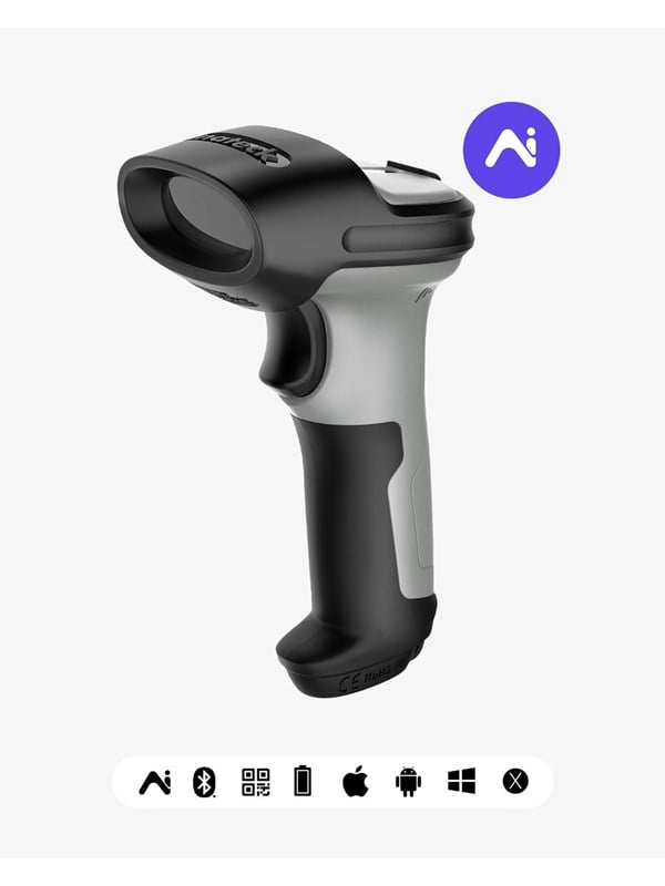 Inateck BCST-72 Barcodescanner, 2D Bluetooth, draadloze QR-codescanner, draadloze handscanner met AI-app en SDK, 1 lading, 180 dagen stand-by, automatisch snel en nauwkeurig scannen