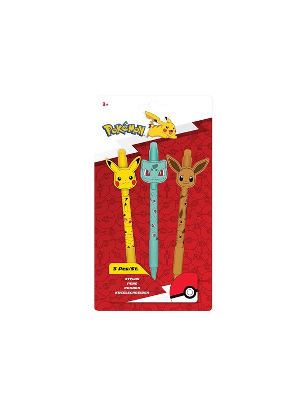 Pokémon 70428, Clip, Intrekbare balpen met klembevestiging, Navulbaar, Blauw, 3 stuk(s)