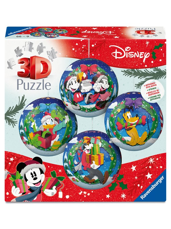 Ravensburger Disney Kerstballen 3D Puzzelset - 4 x 54 Stukjes - Mickey Mouse & Vrienden - Kerstdecoratie vanaf 6 jaar