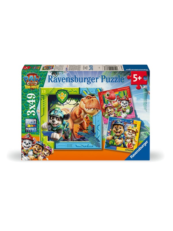 Ravensburger Kinderpuzzel - Paw Patrol 3 - Dino Movie - 3 in 1 Puzzel - Kinderpuzzel 3 x 49 Stukjes - Vanaf 5 Jaar