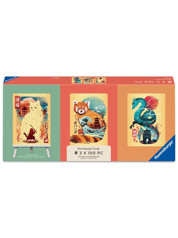 Ravensburger Ukiyo-E Kattenkrijger, Rode Panda & Drag 3x100p