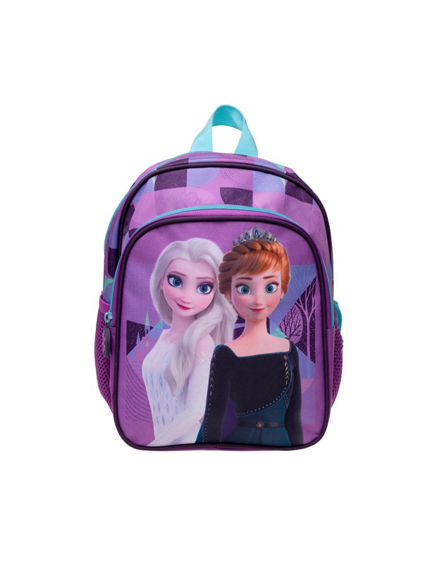 Frozen Small backpack w/2 zipped front pockets 2 mesh side pockets reflectors on straps cushioned shoulder straps and chest strap 300D nylon H 26.5 cm W 21 cm D 10 cm. Volume: 5 liter