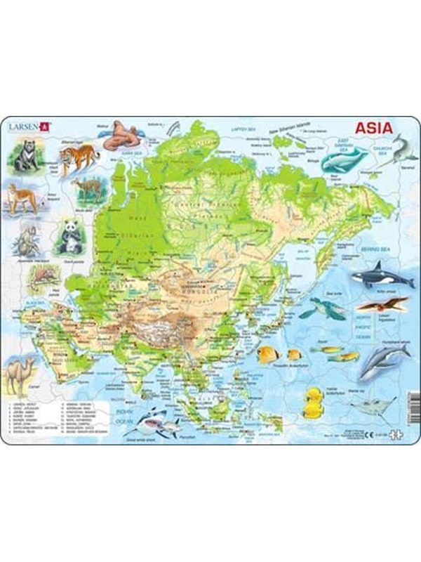 Larsen Puzzles Asia Topographical Map Jigsaw Puzzle - 63 pieces Maxi (36.5 x 28.5 cm) 2D Puzzels