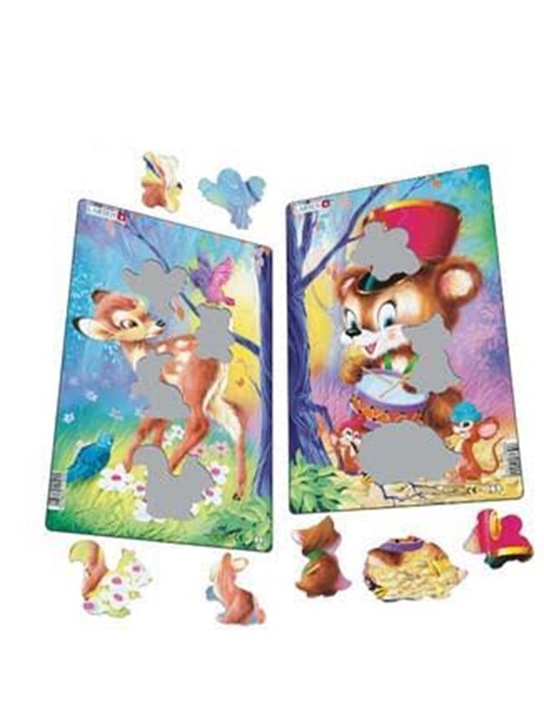 Larsen Puzzles "Cute Animals" Puzzle - 2 assorted designs (fallow deer + drummer) - 14 pieces Midi (28.5 cm x 18.3 cm) 2D Puzzels