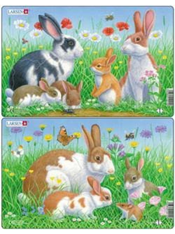 Larsen Puzzles Rabbit Puzzles 2 assorted designs - 8 pieces Midi (28.5 cm x 18.3 cm) 2D Puzzels