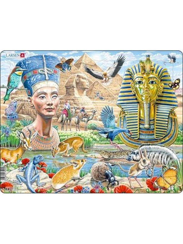 Larsen Egypte – Puzzel – Geschiedenis – Oude Egypte – Educatieve legpuzzel voor kinderen – 85 stukjes – Gemaakt in Noorwegen – Extra dikke 2,5 mm stukjes – Tray met vaste rand