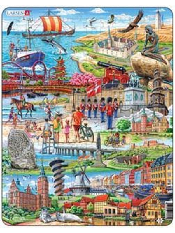 Larsen Puzzles Denmark Attractions Jigsaw Puzzle - 140 pieces Maxi (36.5 x 28.5 cm) 2D Puzzels
