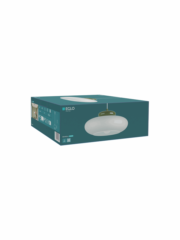 EGLO Hanglamp Berardelli, wit/groen, plat, Ø 30 cm, glas