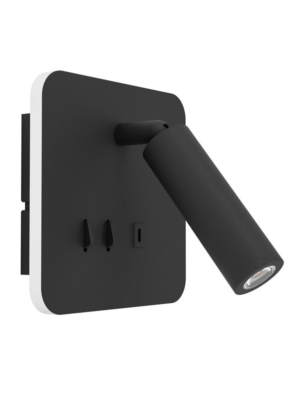 EGLO FANZAROTTA 1 SPOT VIERKANT H145 M/SCHAKELAAR+ USB-C ZWART